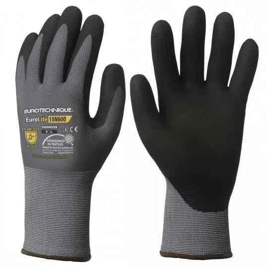 Gants manutention gris noir enduit nitrile EUROLITE 15N600