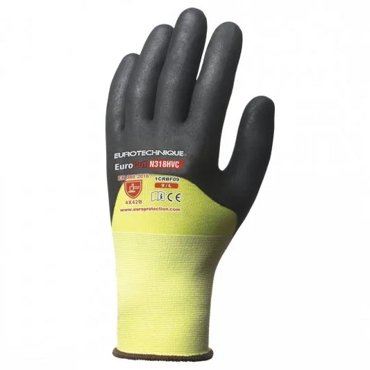 EUROCUT N318HVC yellow black HPPE nitrile coated cut resistant gloves