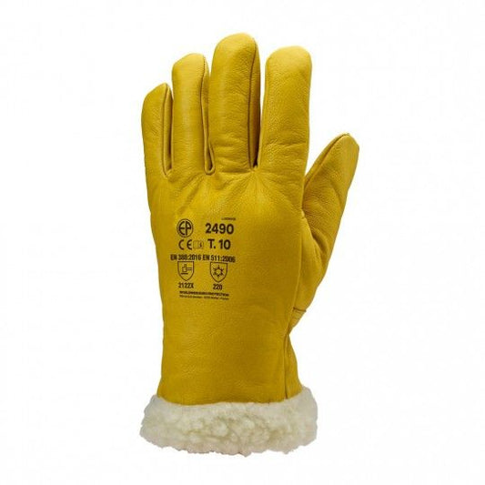 Gants anti froid jaune fleur de vachette fourrés EUROWINTER ISLANDE 2490