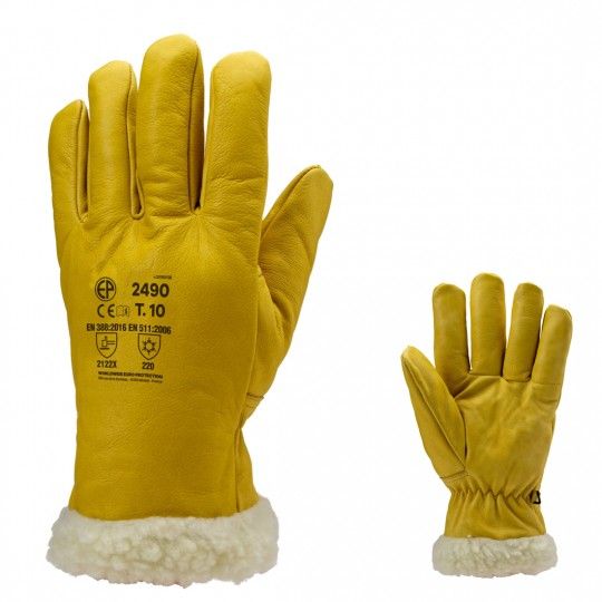 Yellow cowhide grain fur-lined anti-cold gloves EUROWINTER ICELAND 2490