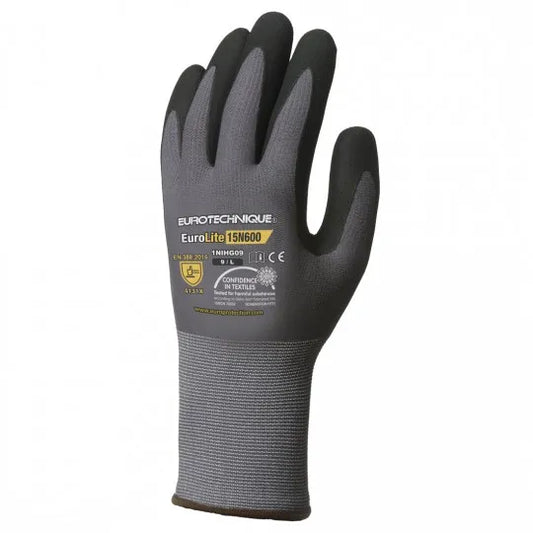 EUROLITE 15N600 grey-black nitrile-coated handling gloves
