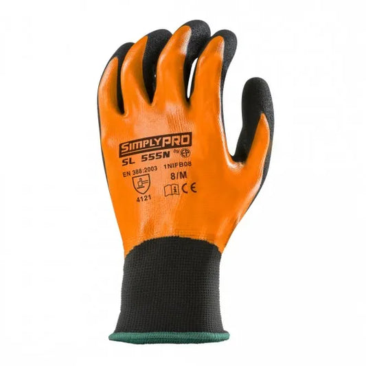 EUROLITE SL555N orange and black nitrile coated handling gloves