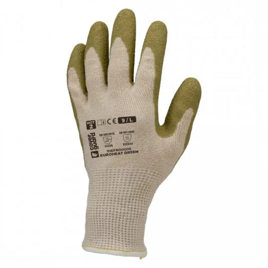 Heat-resistant gloves made of cotton and recycled PE with latex-coated palm EUROHEAT GREEN 1HEFR0P