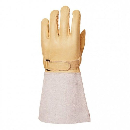 On yellow beige water-repellent electrician gloves cuff 15cm EUROHEAT 2550