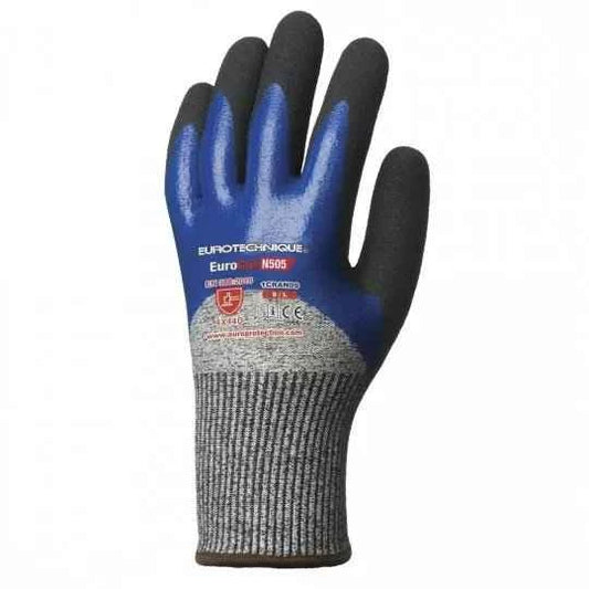 Gants anti coupures noir bleu HPPE enduit nitrile EUROCUT N505