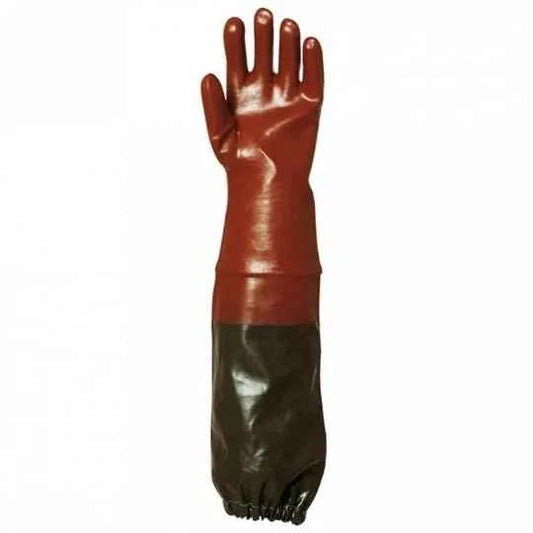 Gants de protection chimique rouge 65cm en coton enduit PVC EUROCHEM 3669