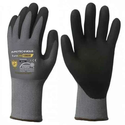 Gants manutention gris noir enduit nitrile EUROLITE 15N600