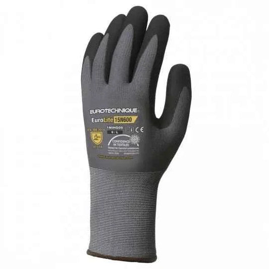 Gants manutention gris noir enduit nitrile EUROLITE 15N600