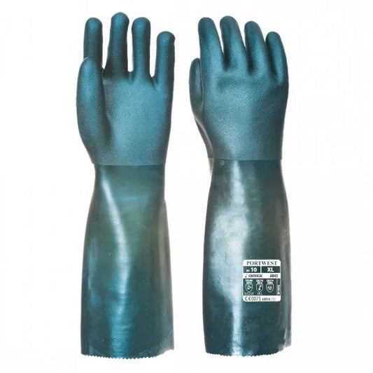 Double-dipped PVC gloves with sandblasted palm 45cm A845