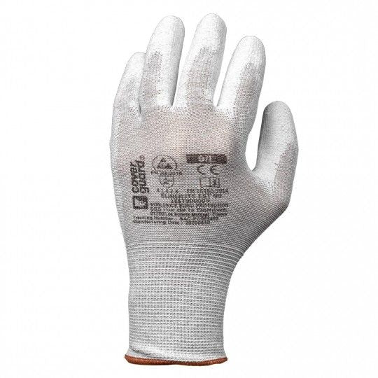EUROLITE EST90 PU coated carbon polyester ESD white gloves